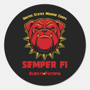 Sticker Rond US Marines Bulldog Mascot Semper Fi