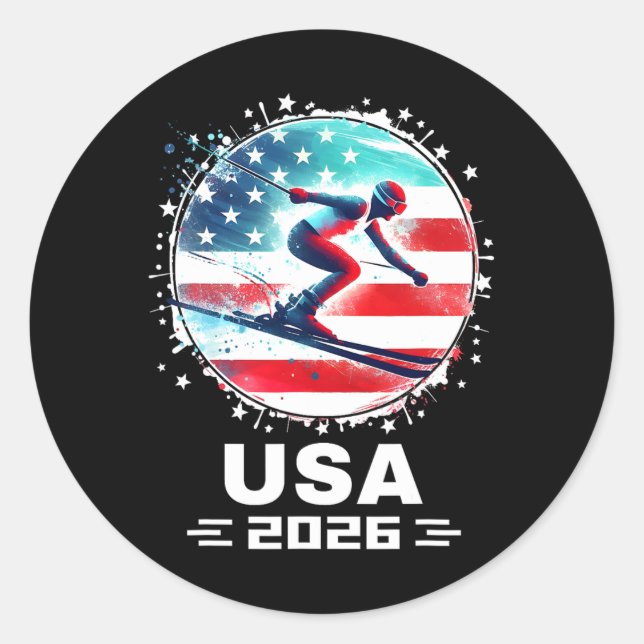 Sticker Rond US Team 2026 États-Unis American Flag Skiing U (Devant)
