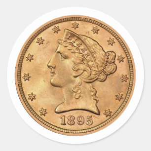 Sticker Rond USA 1895 $5 Liberty Half Eagle Gold Coin Classic