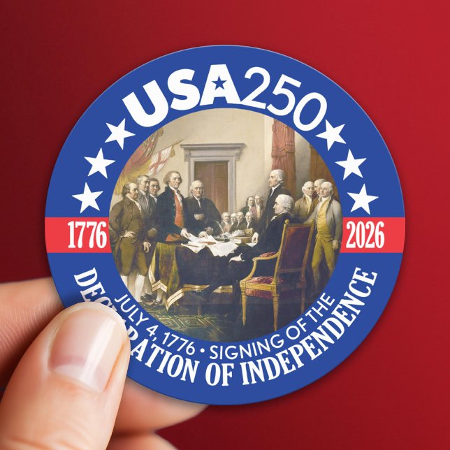 Sticker Rond USA 250 - 1776-2026 - Declaration of Independence (USA 250 - America's 250th Celebration 1776-2026)
