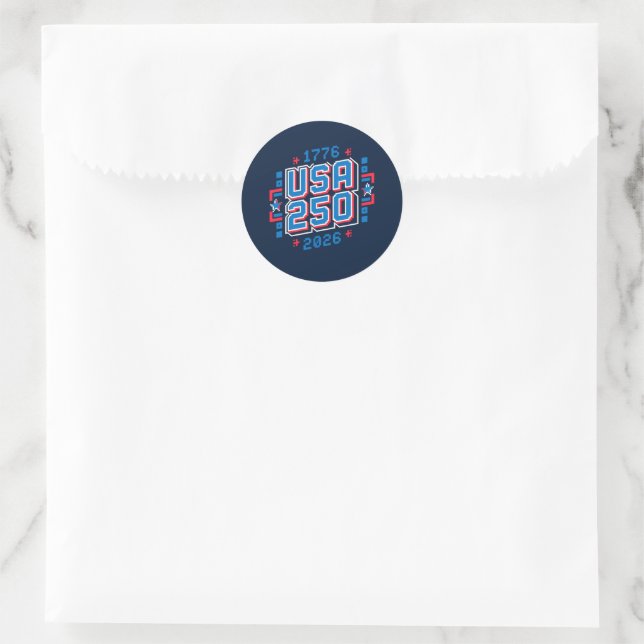Sticker Rond USA 250 - 1776 à 2026 Pixel Art (Sac)