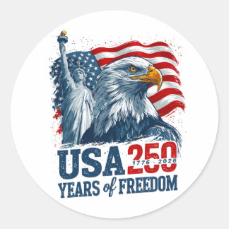 Sticker Rond USA 250 America's Semiquincentenl Liberty & Eagle