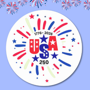 Sticker Rond USA 250e anniversaire patriotique rouge blanc bleu