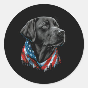 Sticker Rond Usa 4 juillet Labrador noir patriotique américain
