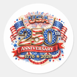 Sticker Rond USA Amérique 250e anniversaire aquarelle patriotiq