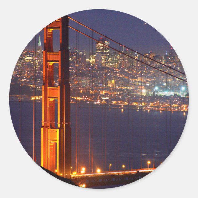 Sticker Rond USA, Californie. Pont Golden Gate La Nuit (Devant)