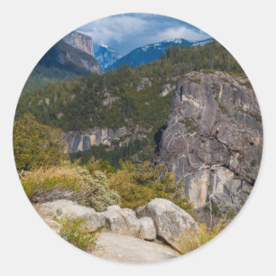 Sticker Rond USA, Californie. Yosemite Valley Vista 2
