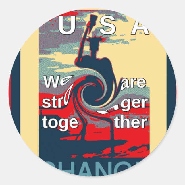 Sticker Rond USA Change : Un design uni plus fort (Devant)
