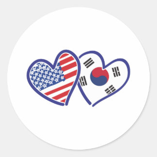 Sticker Rond USA Corée du Sud aime les coeurs
