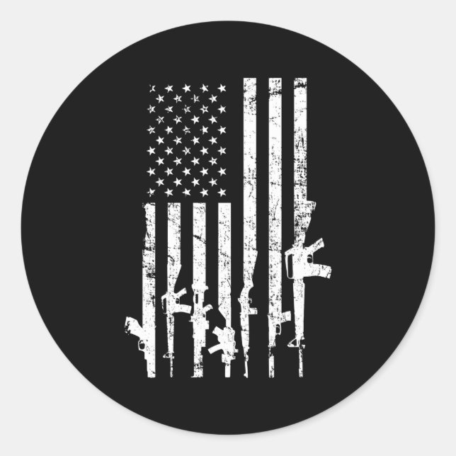 Sticker Rond Usa Distressed Guns Pro Gun 2Nd Ajouter Sur Le Dos (Devant)