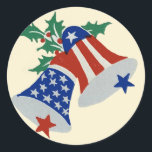 Sticker Rond USA Drapeau American Patriotic Christmas Bells Art<br><div class="desc">Red White And blue USA Drapeau American Patriotique Christmas Bells Art round Stickers feuille</div>