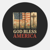 Usa Drapeau Croix Dieu Béni Amérique Floral Chréti