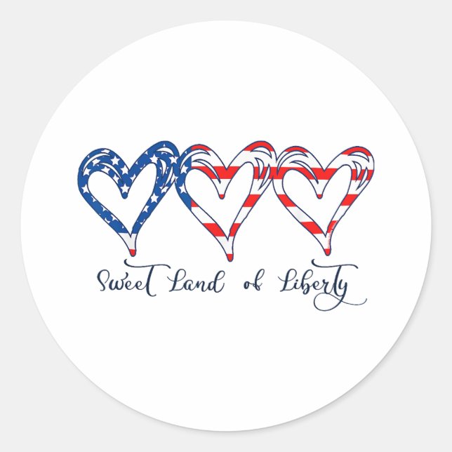 Sticker Rond USA Drapeau Patriotique Coeurs 4 juillet Sweet Lan (Devant)
