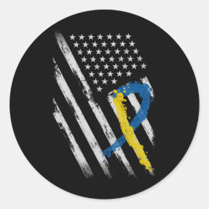 Sticker Rond Usa Drapeau Vers Le Bas Syndrome Sensibilisation P
