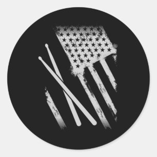 Sticker Rond USA Drumsticks Drapeau américain Patriotique Drumm