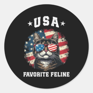 Sticker Rond USA Favori Feline Fier American Cat Spirit
