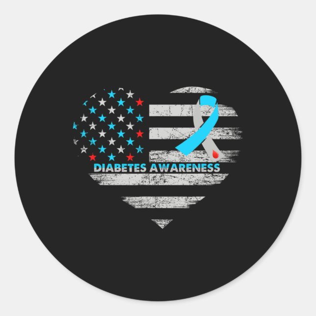 Sticker Rond Usa Flag Diabetes Awareness Heart Family Support  (Devant)