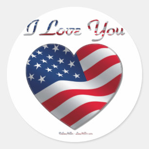 Sticker Rond USA Flag Heart Je t'aime