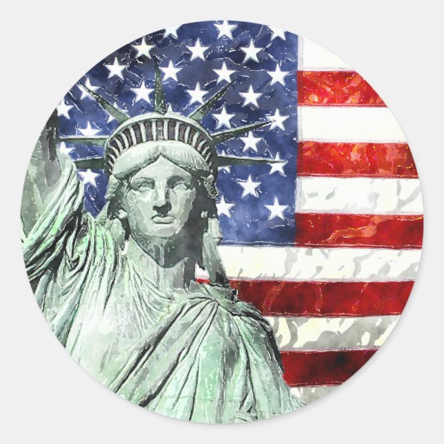 STICKER ROND USA FLAG & LIBERTY (Devant)