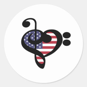 Sticker Rond USA Flag Music Heart - American Pride Musician