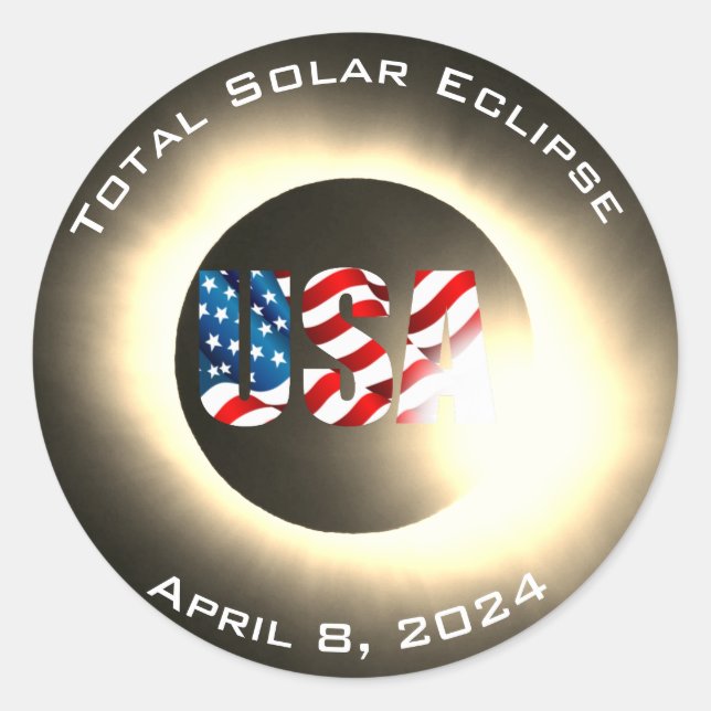 Sticker Rond USA FLAG Total éclipse solaire 8 avril 2024 (Devant)