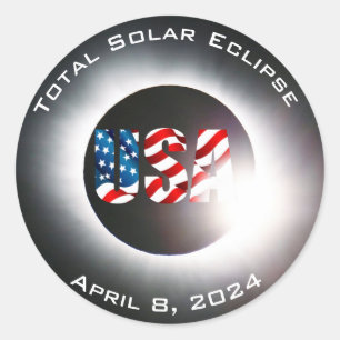 Sticker Rond USA FLAG Total éclipse solaire 8 avril 2024