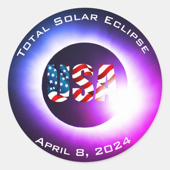 Sticker Rond USA FLAG Total éclipse solaire 8 avril 2024 (Devant)