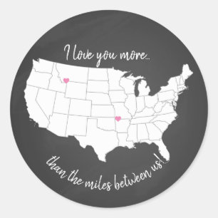 Sticker Rond USA Je t'aime plus que les kilomètres entre nous