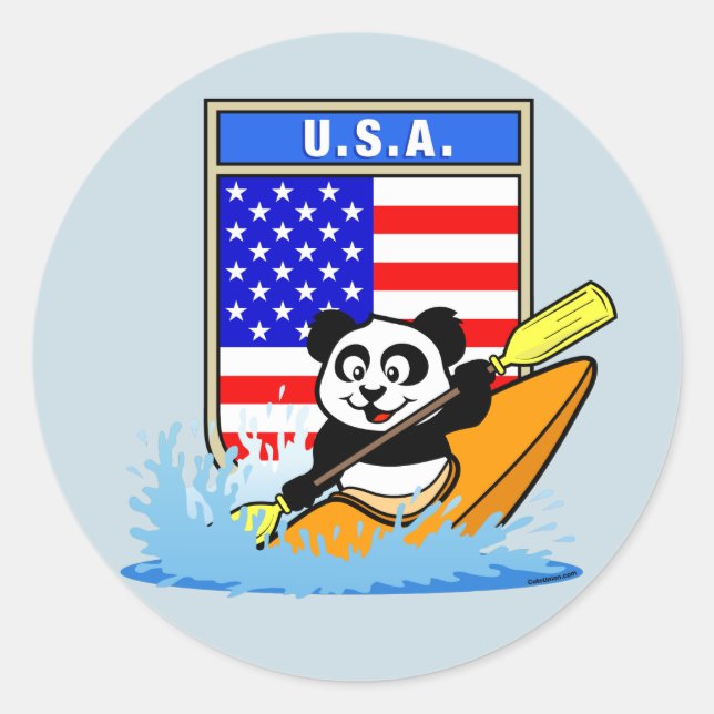 Sticker Rond USA Kayaking Panda (Devant)