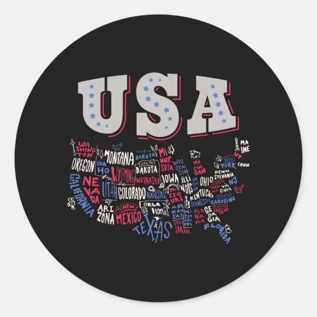 Sticker Rond USA Map Etats-Unis Amérique Amérique (Devant)