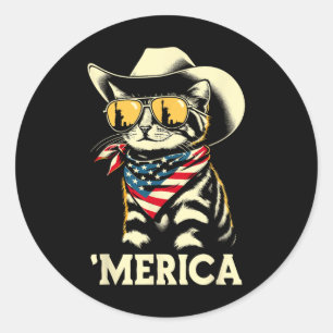 Sticker Rond Usa merica Chat 4 juillet Hommes Femmes Enfants Fu