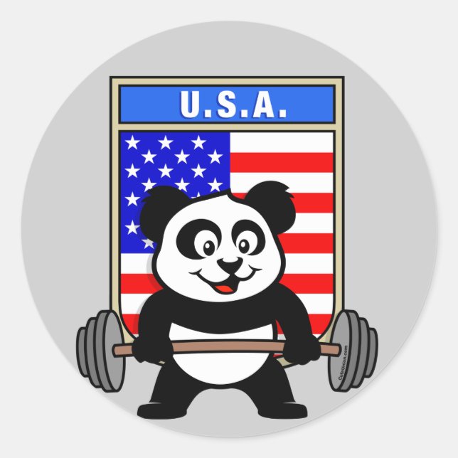 Sticker Rond USA Panda haltérophilie (Devant)