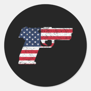 Sticker Rond Usa Pistol American Gun Drapeau 4 juillet