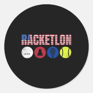 Sticker Rond Usa Racketlon - Tennis De Table Badminton Squash T