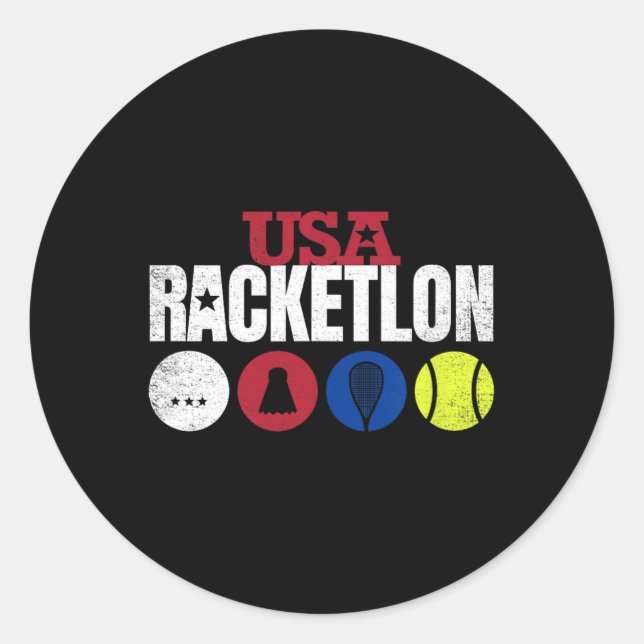 Sticker Rond Usa Racketlon - Tennis De Table Badminton Squash T (Devant)