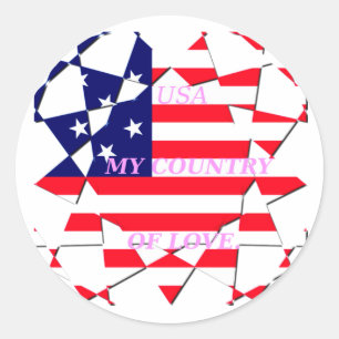 Sticker Rond USA Star Spangled Love My Country of Love