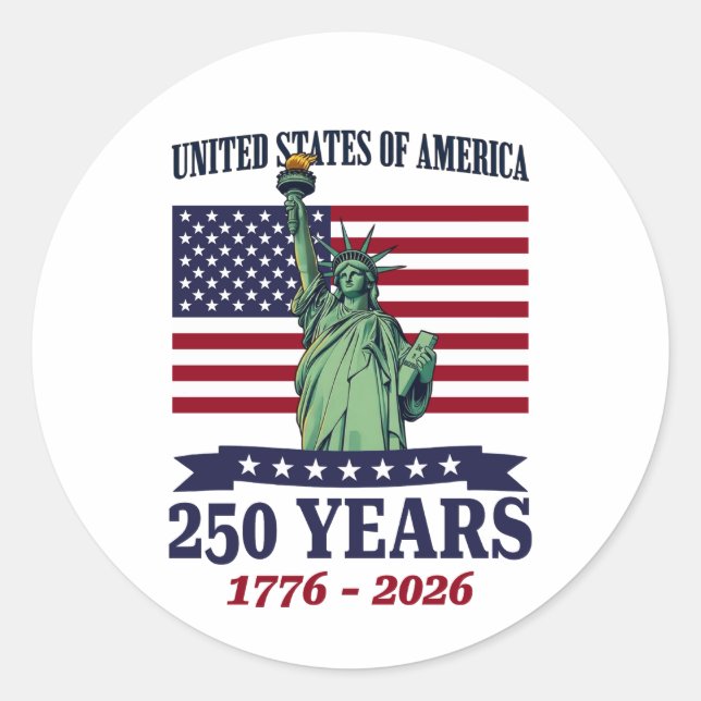 Sticker Rond USA Statue of Liberty 250 Years 1776-2026 (Devant)