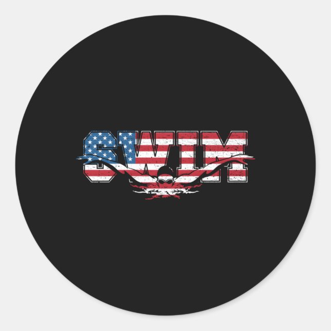 Sticker Rond Usa Style Natation nager Us Drapeau Avec Nager (Devant)