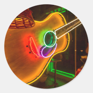 Sticker Rond USA, Texas, Austin. Guitare Neon au Blackmail