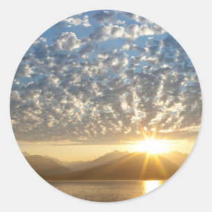 Sticker Rond USA, Washington, Seabeck. Coucher du soleil