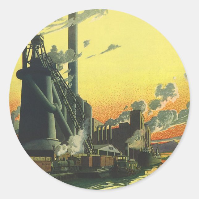 Sticker Rond Usine ancienne sur un quai (Devant)