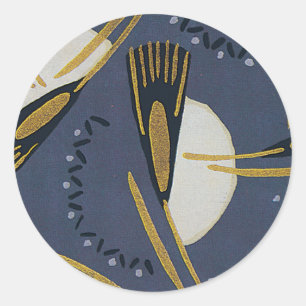 Sticker Rond Usine Brushy bleue abstraite d'or blanc
