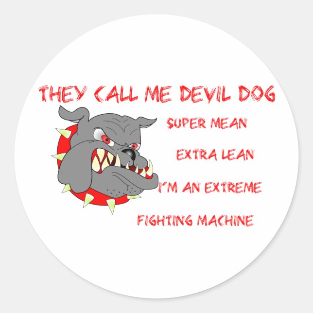 Sticker Rond USMC On m'appelle Devil Chien (Devant)