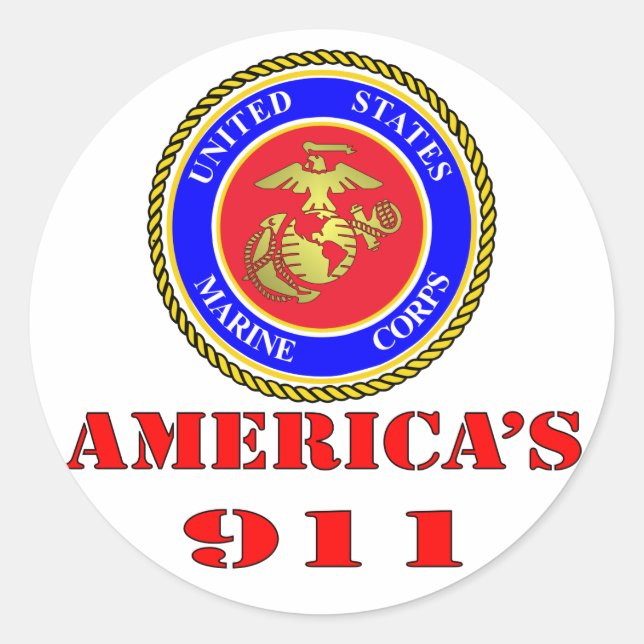 Sticker Rond USMC United States Marine Corps America’s 911 (Devant)