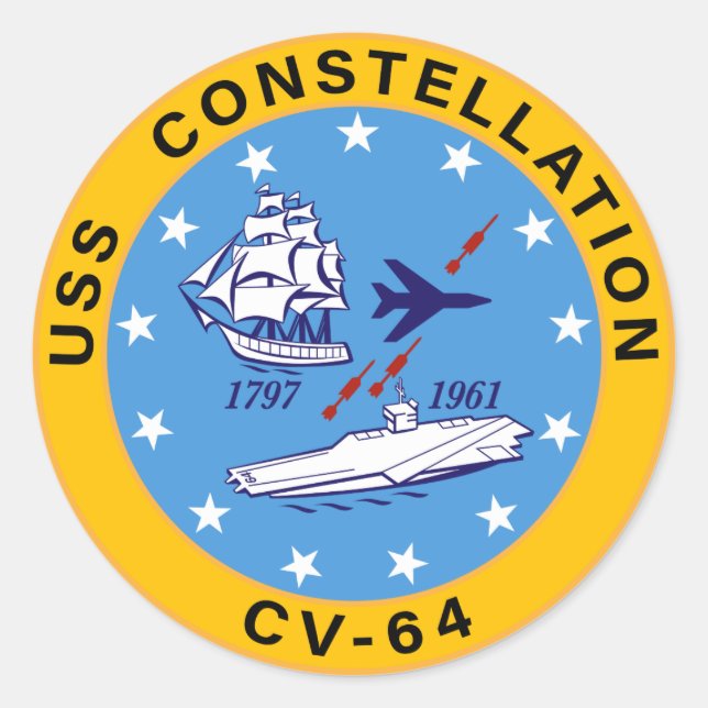 Sticker Rond USS Constellation CV-64 Aircraft Carrier Insigné (Devant)