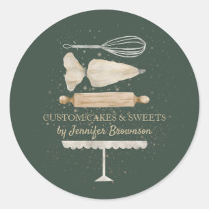 Sticker Rond Ustensile de cuisine de cuisson vert sauge élégant