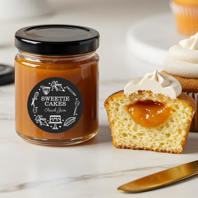 Sticker Rond Ustensile de cuisson et de Cuisine noir et blanc (Baking & Cooking Utensil Black and White Classic Round Sticker)