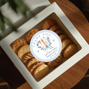 Sticker Rond Ustensiles Bleus Cuisine Boulangerie Merci