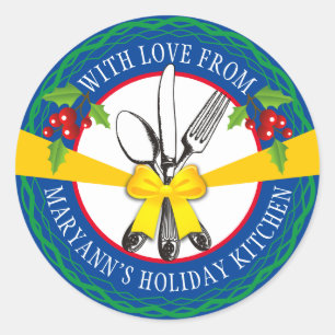 Sticker Rond ustensiles bow personnalisés cookies de Noël nourr