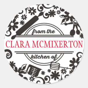 Sticker Rond ustensiles de cuisine de cuisson fleur de la cuisi